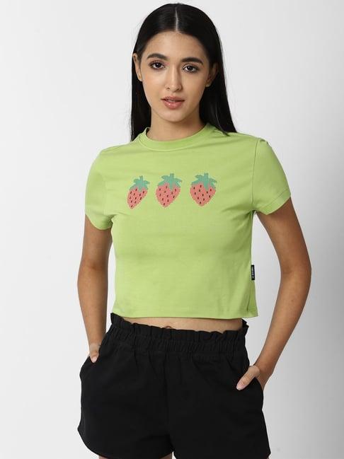 forever 21 green printed crop top