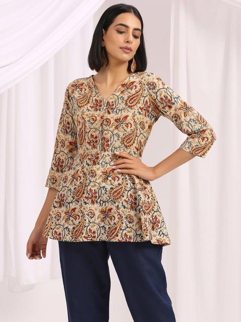 okhai parvaneh beige pure cotton printed tunic