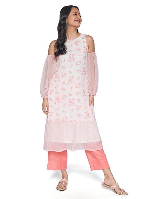 global desi light pink floral print kurta