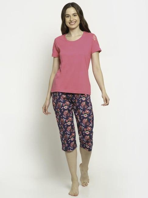 slumber jill pink floral print capri set