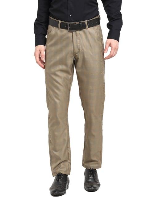 jainish dark beige regular fit flat front trousers