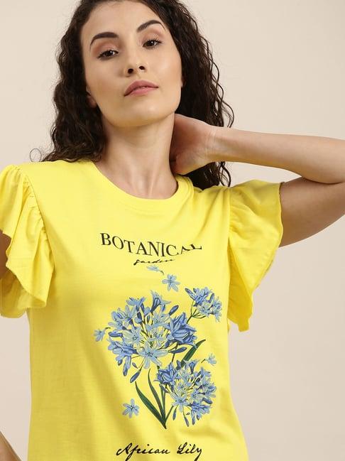 difference of opinion yellow floral print t-shirt