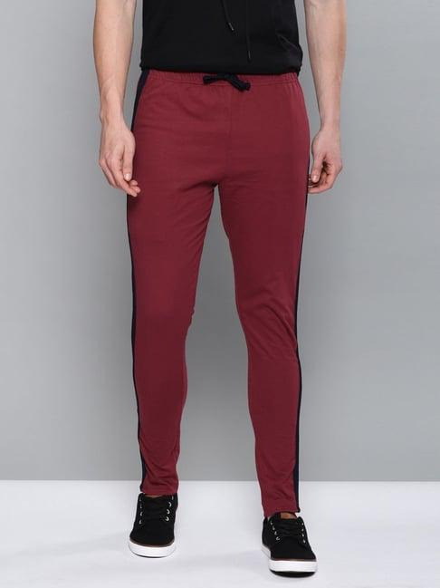 dillinger maroon cotton regular fit colour block trackpants