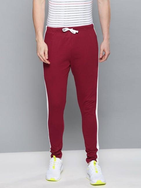 dillinger maroon cotton regular fit colour block trackpants