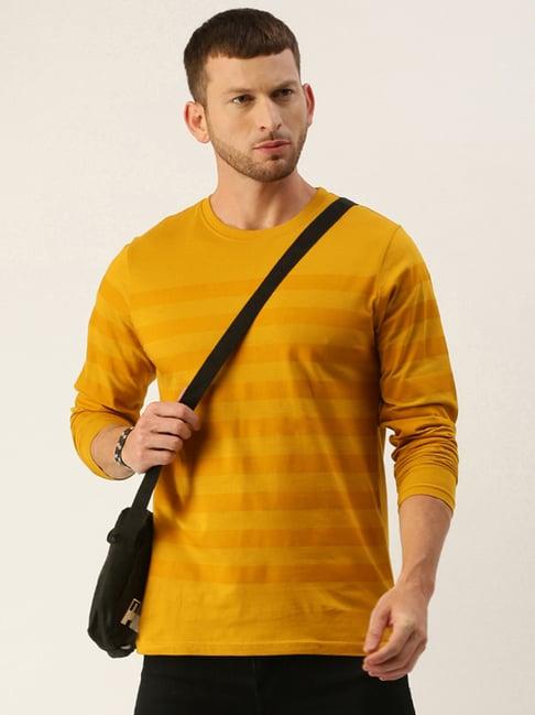 dillinger mustard cotton regular fit striped t-shirt