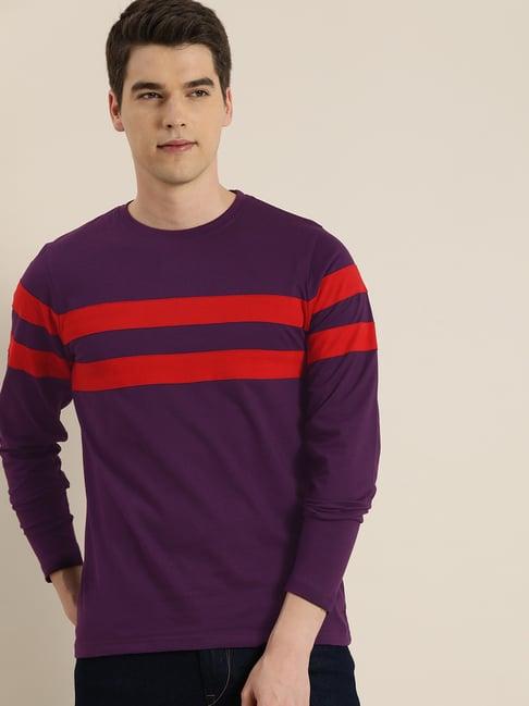 dillinger purple cotton regular fit striped t-shirt