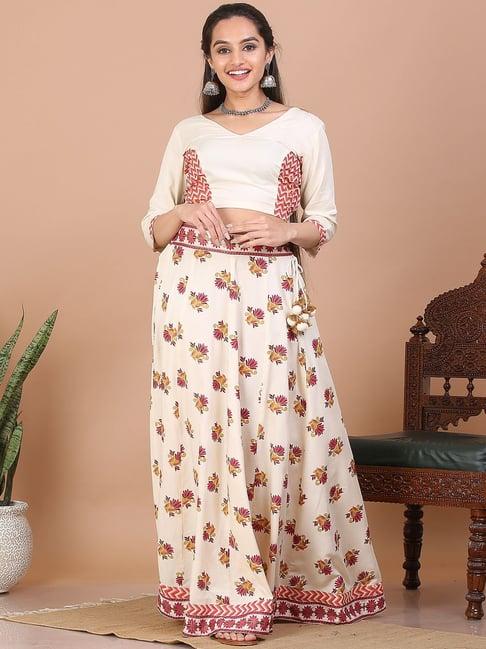 rustorange off-white & pink printed lehenga choli set