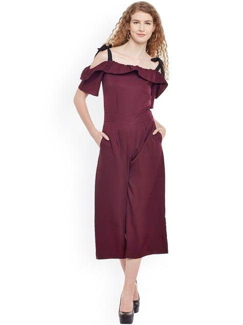 belle fille wine below knee jumpsuit