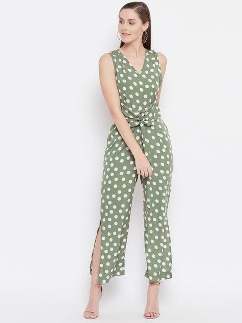 belle fille green & white polka dot jumpsuit