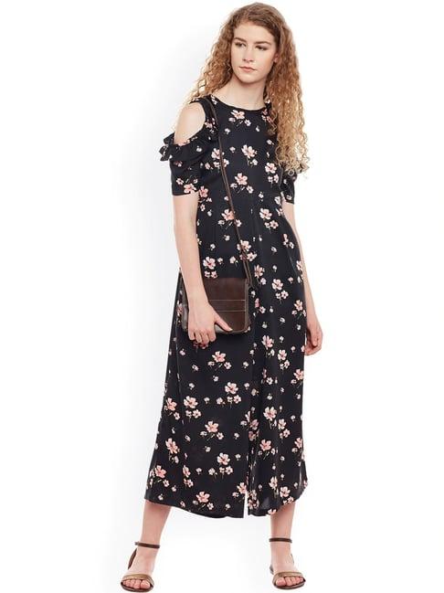 belle fille black floral print jumpsuit