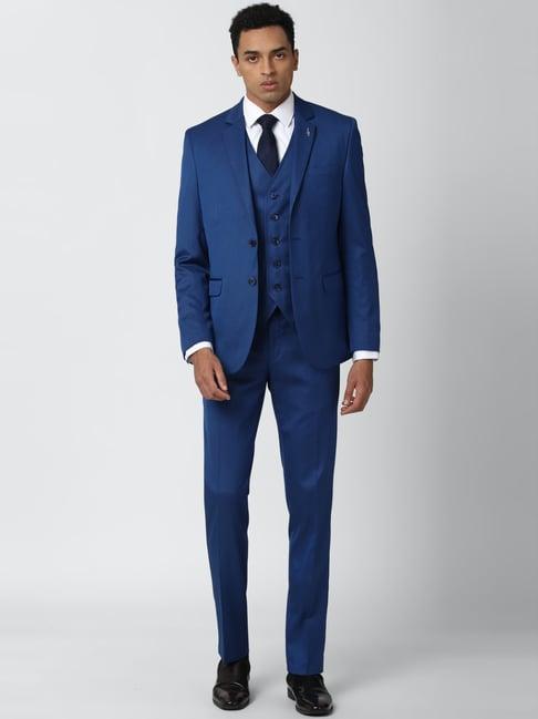 van heusen blue slim fit three piece suit