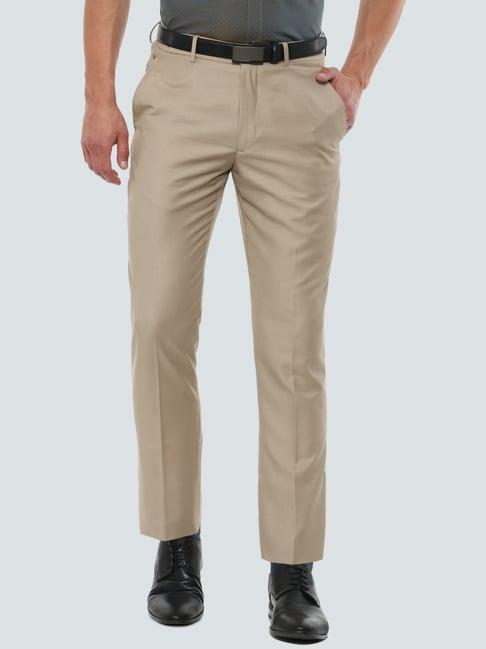 louis philippe khaki slim fit flat front trousers