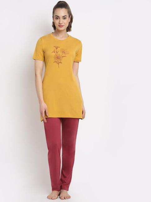 kanvin mustard graphic print pajama set