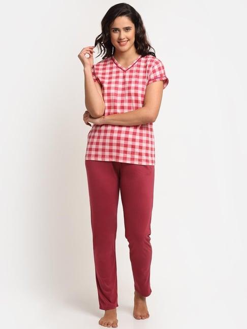 kanvin pink checks pajama set