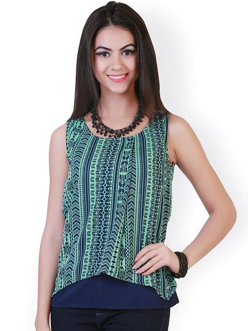 belle fille blue & pista green printed top