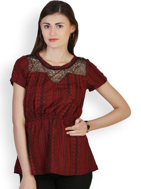 belle fille maroon & black printed top