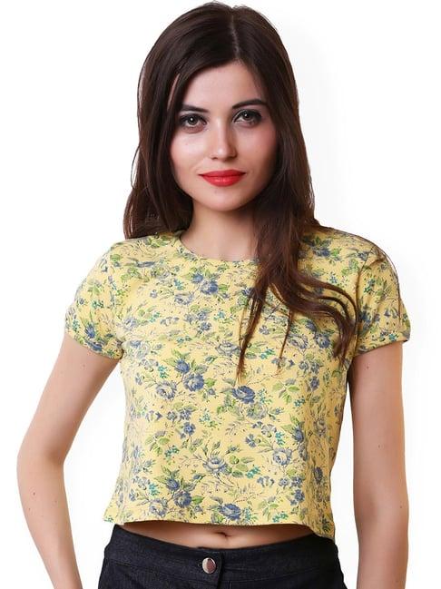 belle fille yellow floral print crop top