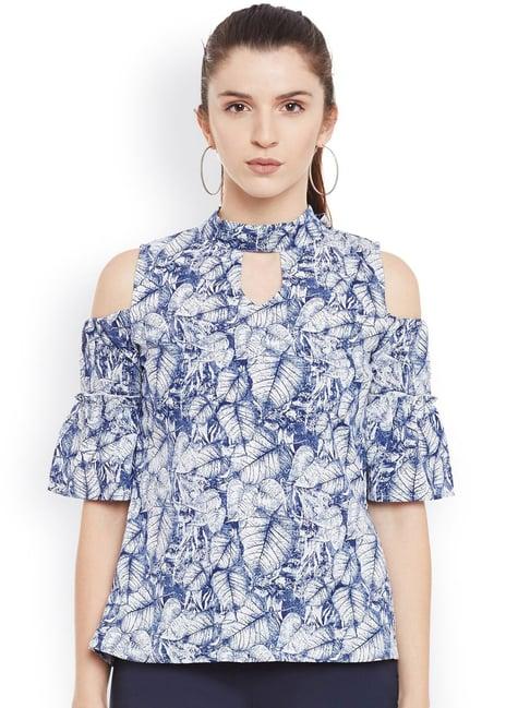 belle fille blue & white printed top