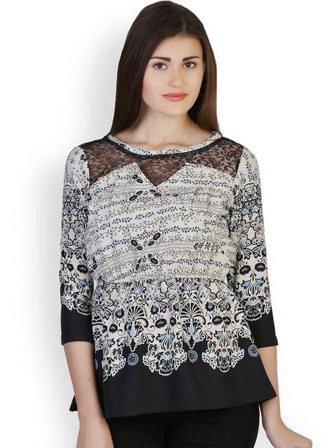 belle fille white & black floral print top