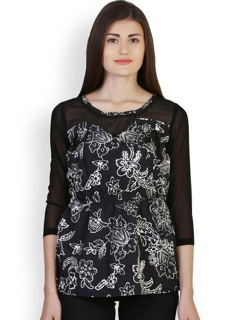 belle fille black & white floral print top