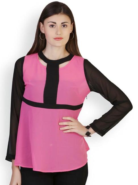 belle fille pink & black regular fit top