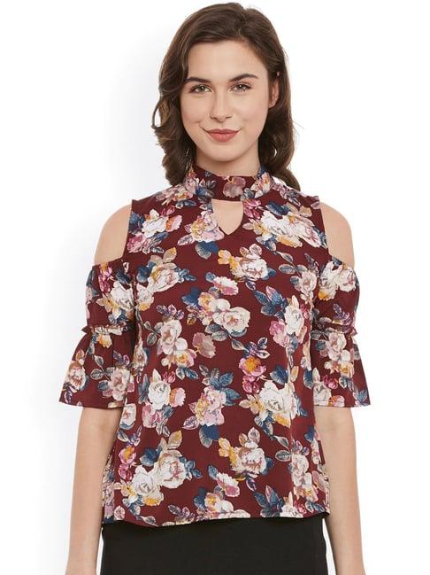 belle fille maroon floral print top