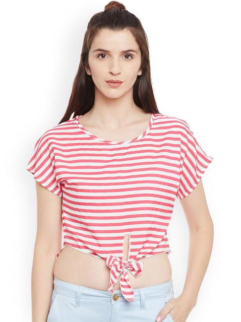 belle fille pink & white striped crop top