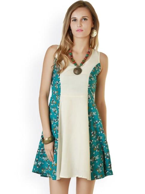 belle fille green & beige floral print dress