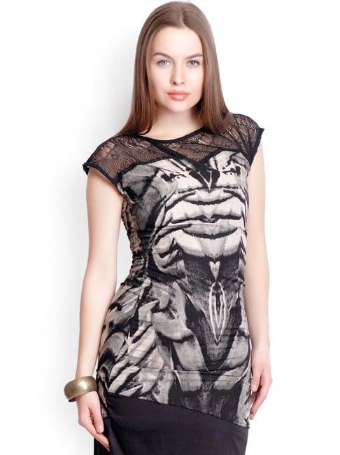 belle fille black & beige printed dress