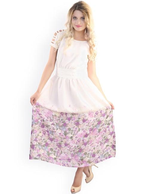 belle fille white & purple floral print dress