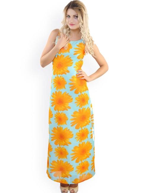 belle fille blue & yellow floral print dress