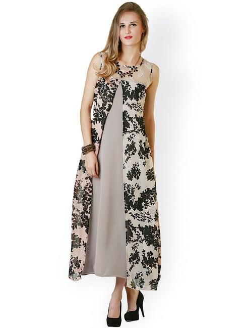 belle fille grey & black floral print dress