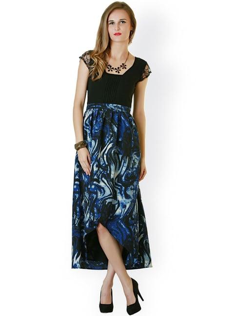 belle fille black & blue printed dress