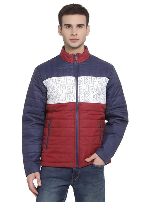 pepe jeans red regular fit colour block jacket