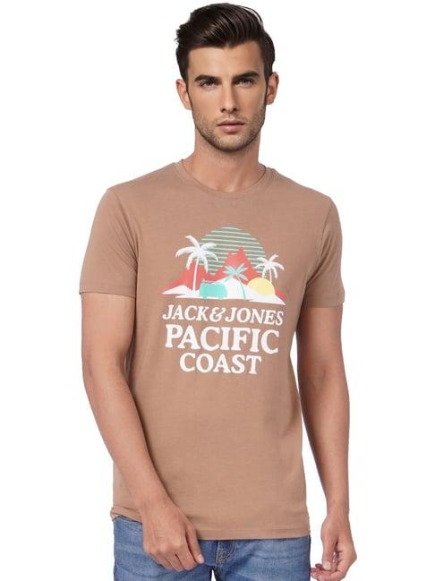 jack & jones brown printed t-shirt