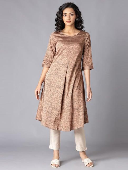 w brown floral print a line kurta