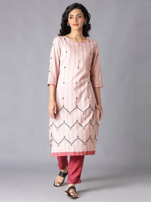 w coral cotton embroidered straight kurta