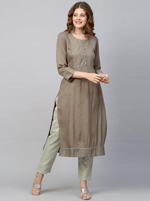 fashor brown embellished kurta