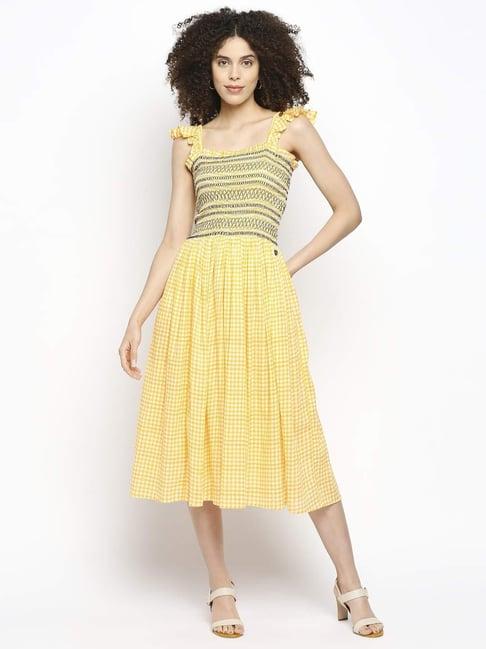 pepe jeans yellow checks dress