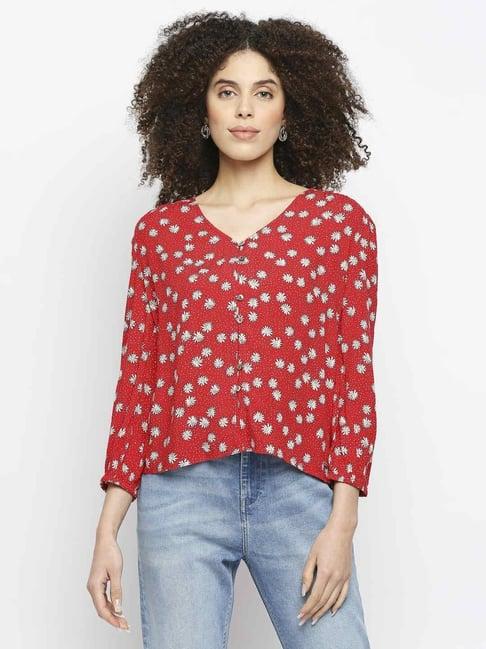 pepe jeans red floral print top