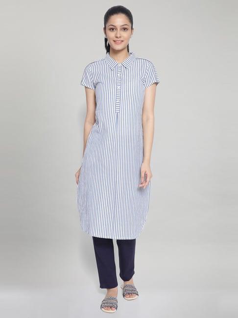 aurelia blue & white striped straight kurta