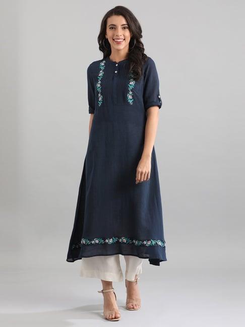 aurelia blue embroidered a line kurta