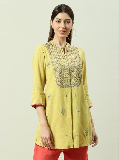 biba mint green embellished straight kurti