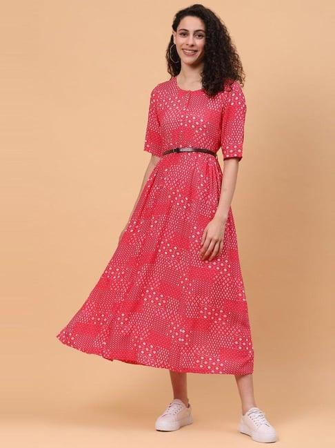 rangriti red printed a-line dress