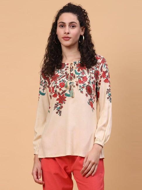 rangriti beige floral print tunic