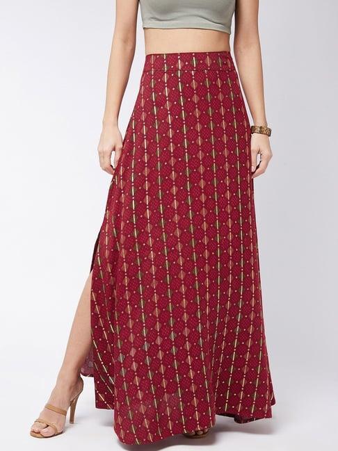 inweave red cotton printed a-line skirt