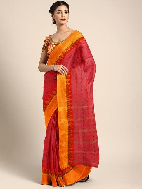 kalakari india red cotton woven saree with unstitched blouse