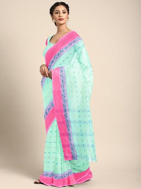 kalakari india blue & pink cotton woven saree with unstitched blouse