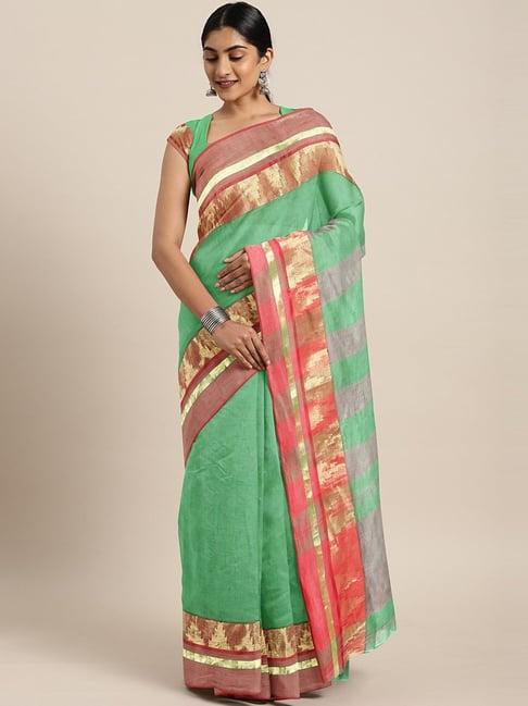 kalakari india green cotton woven saree with unstitched blouse