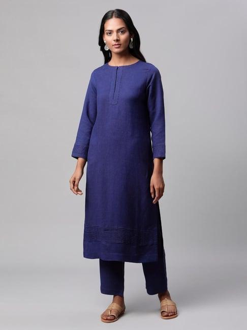 linen club women navy kurta set